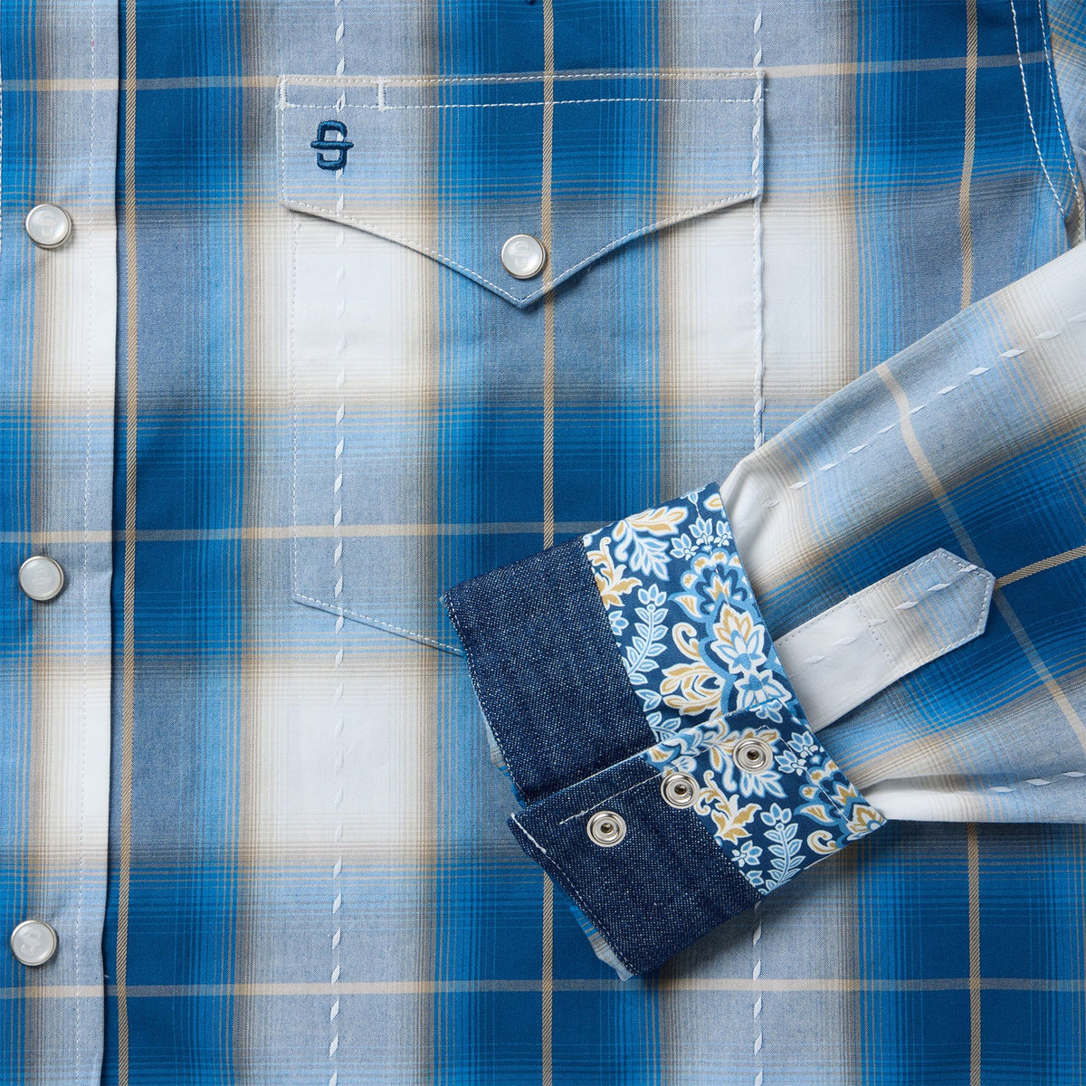 Ombre Plaid Western Shirt Azure - Stetson