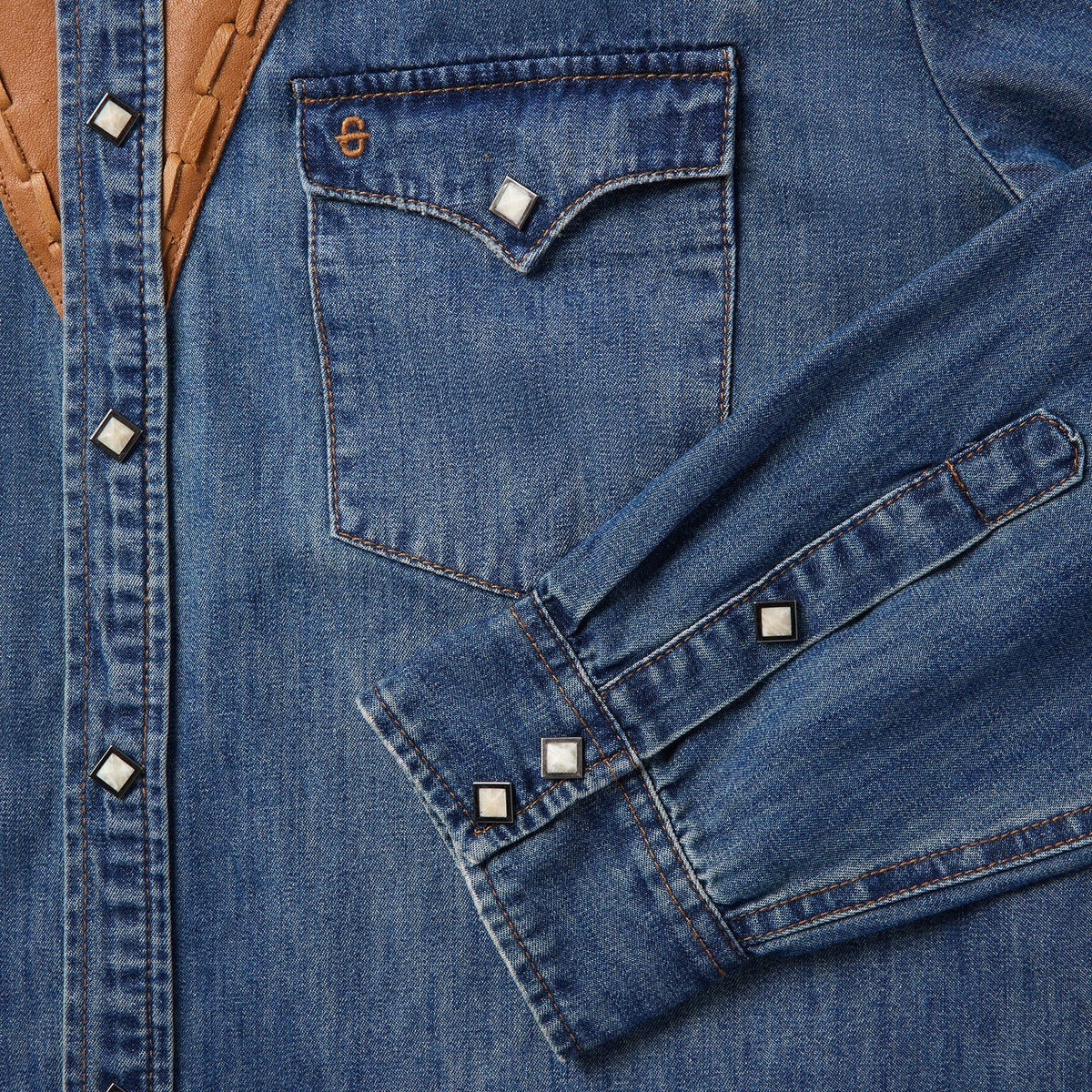 Leather Yoke Denim Shirt Blue - Stetson