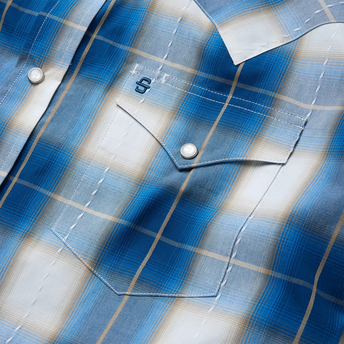 Ombre Plaid Short Sleeve Shirt Azure - Stetson