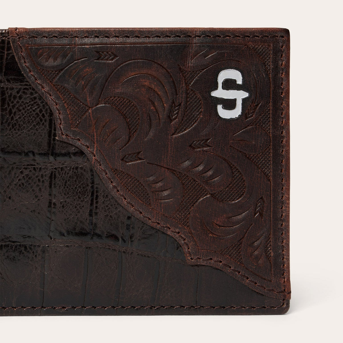 Tooled Embossed Croco Bi-Fold Wallet Brown - Stetson