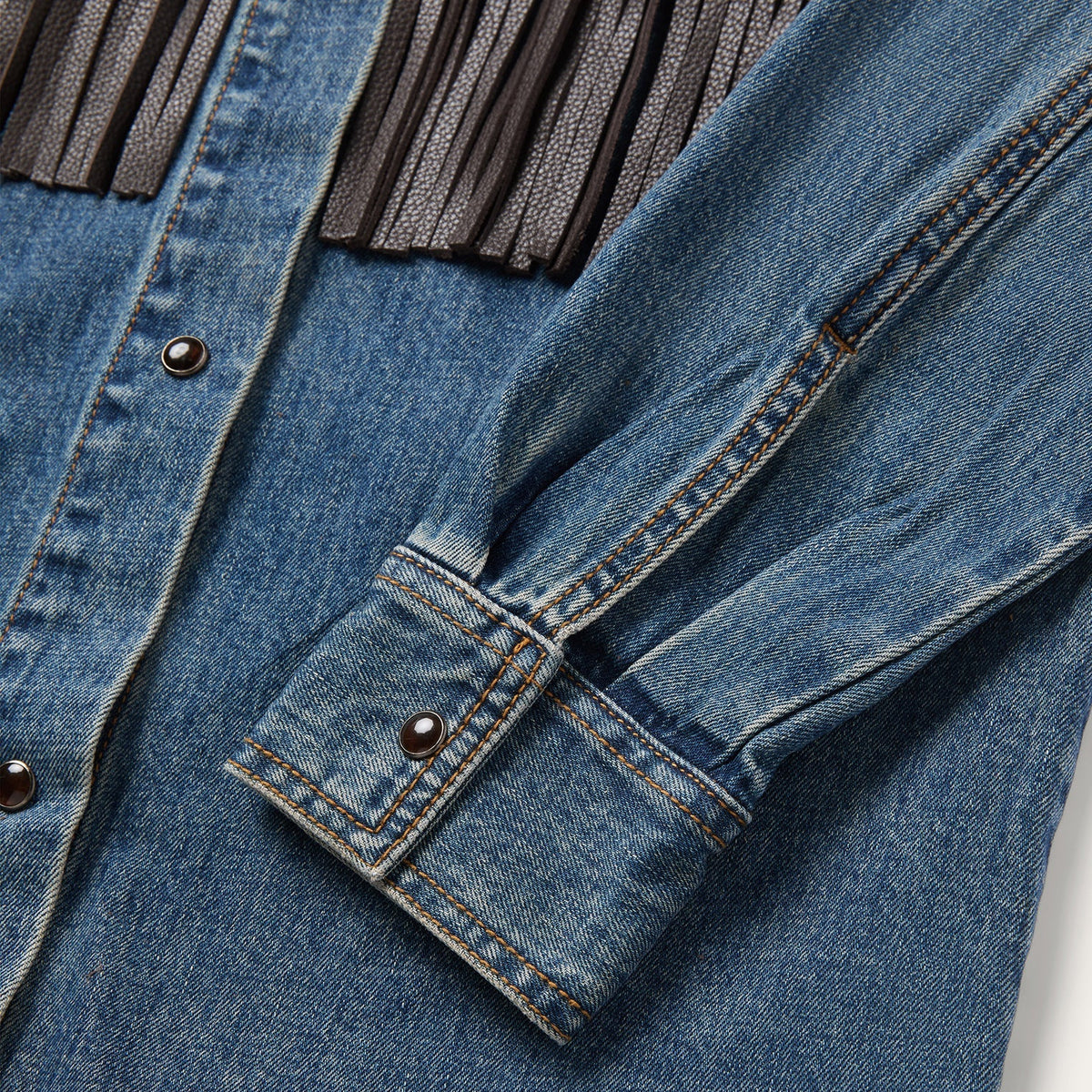 Leather Fringe Denim Shirt Blue - Stetson