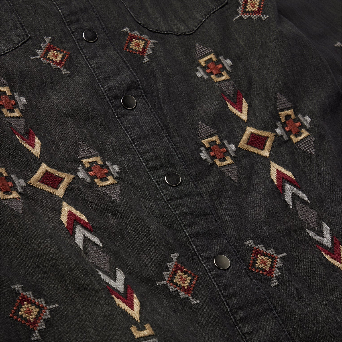 Embroidered Black Denim Shirt Dress Black - Stetson