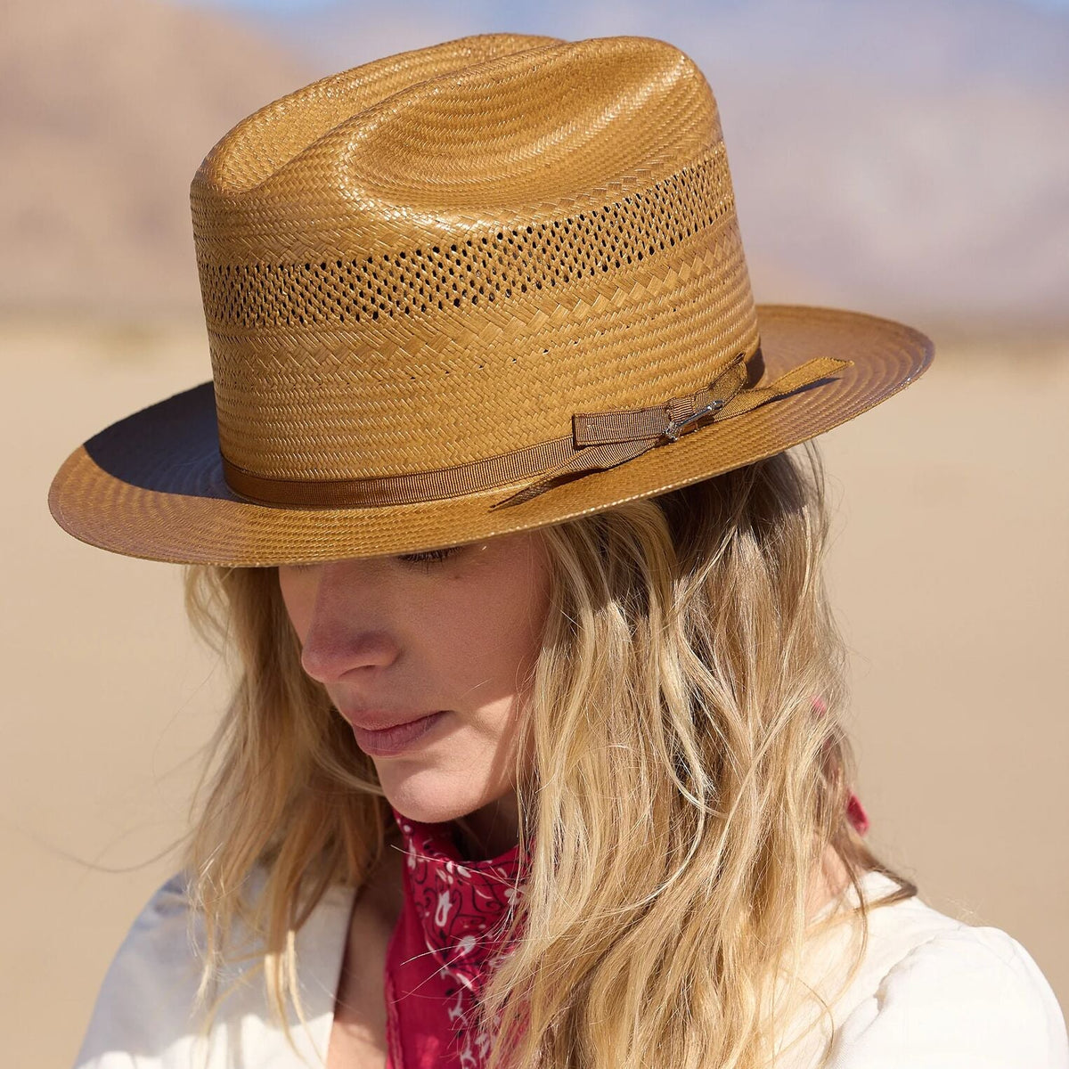 Open Road Vented Straw Cowboy Hat Cognac - Stetson