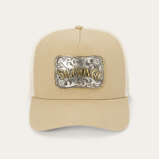 Canvas Plaque Trucker Hat Tan - Stetson