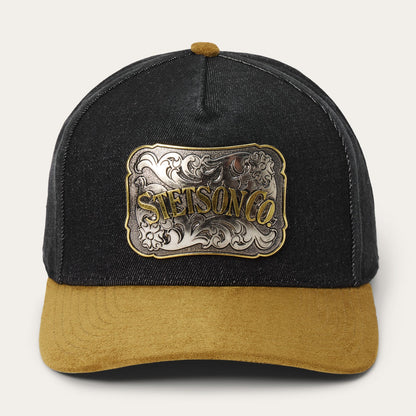 Denim & Suede Plaque Trucker Hat Black - Stetson