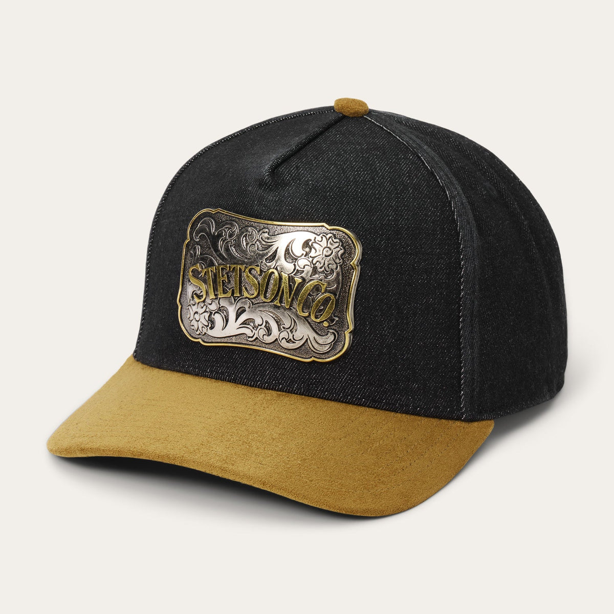 Denim & Suede Plaque Trucker Hat Black - Stetson