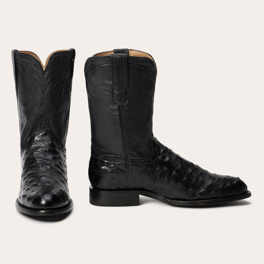 Austin Ostrich Roper Boots Black - Stetson