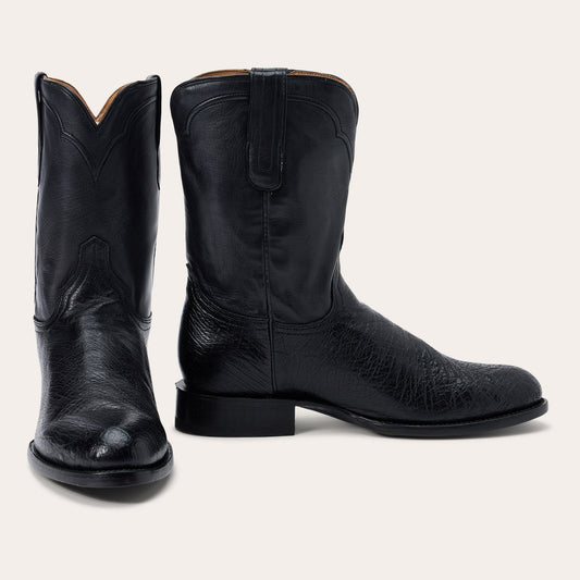 Clay Smooth Ostrich Roper Boots Black - Stetson