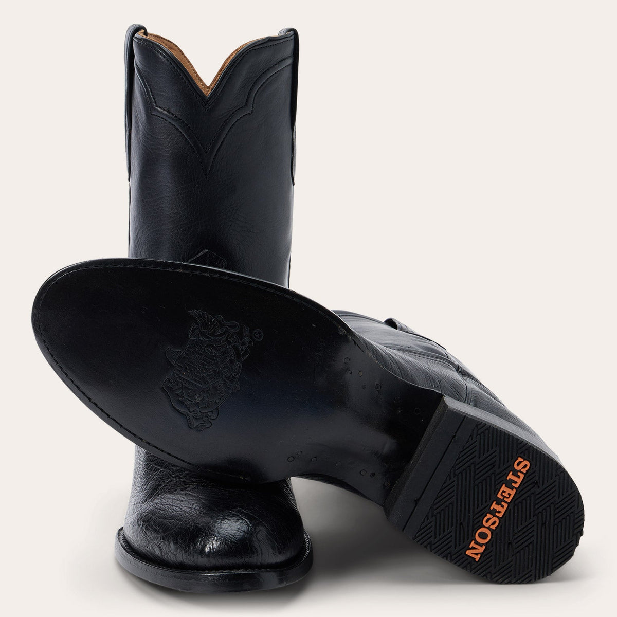 Clay Smooth Ostrich Roper Boots Black - Stetson