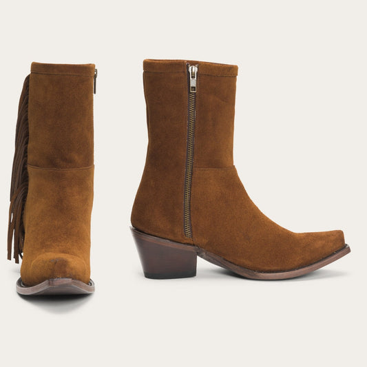 Halle Suede Fringe Side Zip Boot Brown - Stetson
