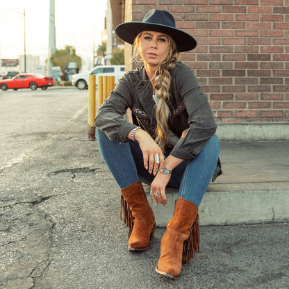 Halle Suede Fringe Side Zip Boot Brown - Stetson