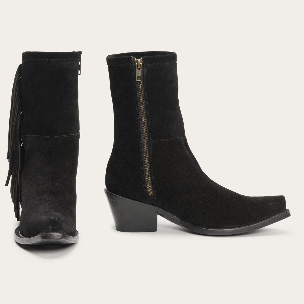 Halle Suede Fringe Side Zip Boot Black - Stetson