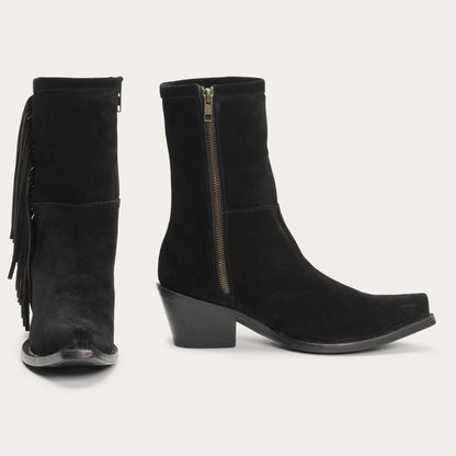 Halle Suede Fringe Side Zip Boot Black - Stetson