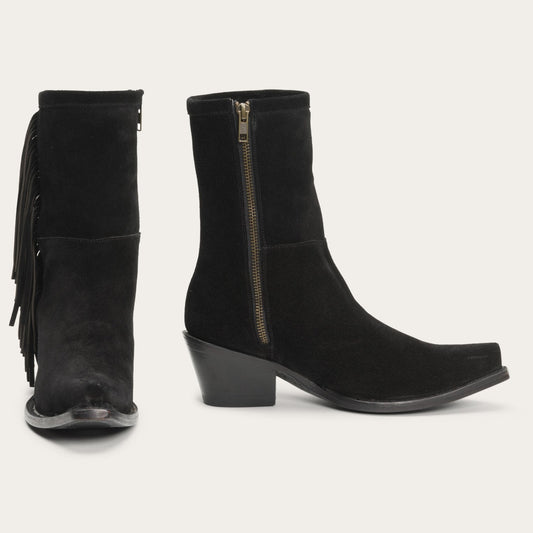 Halle Suede Fringe Side Zip Boot Black - Stetson