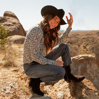 Halle Suede Fringe Side Zip Boot Black - Stetson
