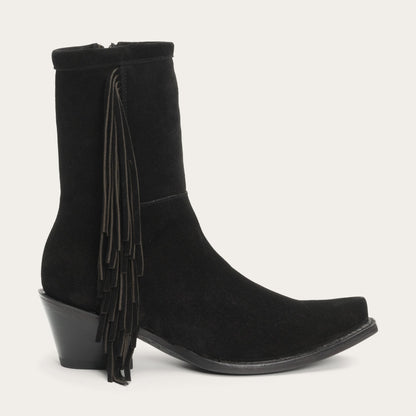 Halle Suede Fringe Side Zip Boot Black - Stetson