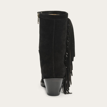 Halle Suede Fringe Side Zip Boot Black - Stetson