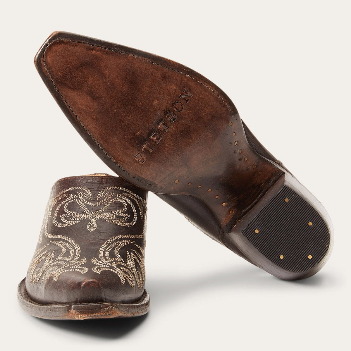 Adley Vintage Finished Leather Mules Brown - Stetson