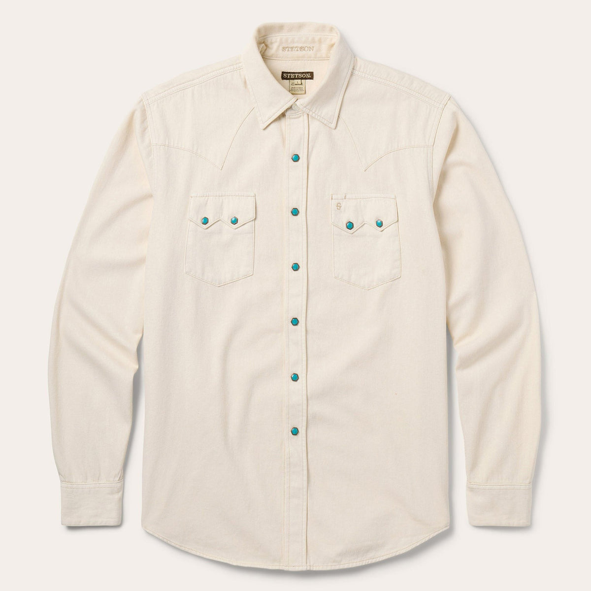 Turquoise Snap Western Denim Shirt Cream - Stetson