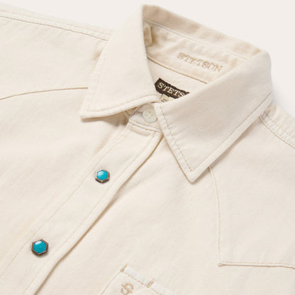 Turquoise Snap Western Denim Shirt Cream - Stetson