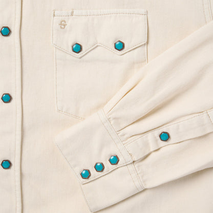 Turquoise Snap Western Denim Shirt Cream - Stetson
