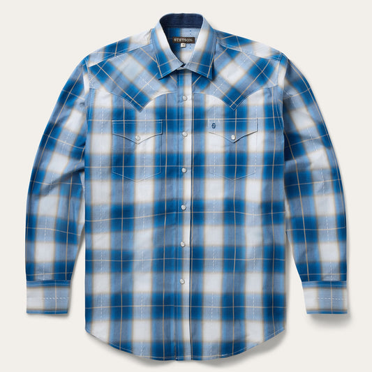 Ombre Plaid Western Shirt Azure - Stetson