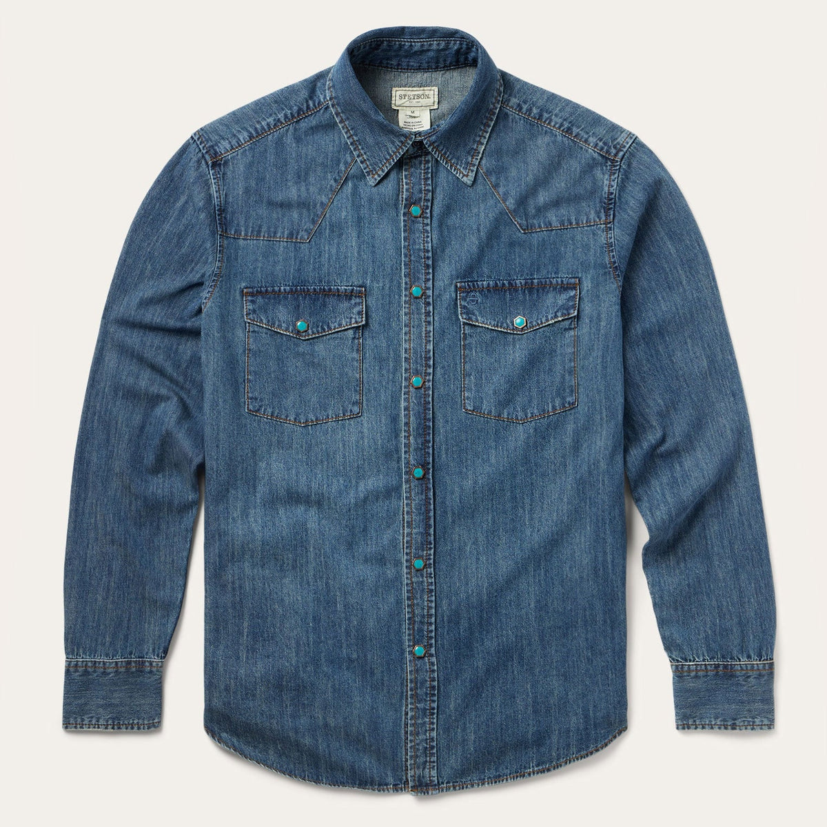 Turquoise Snap Lightweight Denim Shirt Blue - Stetson