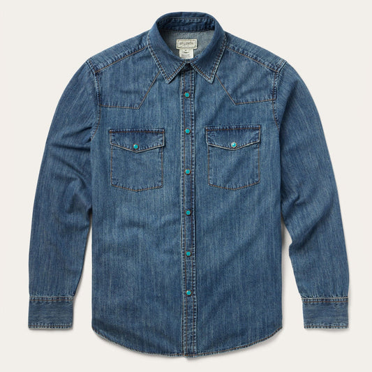 Turquoise Snap Lightweight Denim Shirt Blue - Stetson