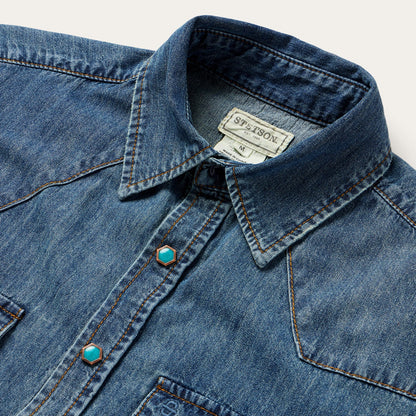 Turquoise Snap Lightweight Denim Shirt Blue - Stetson