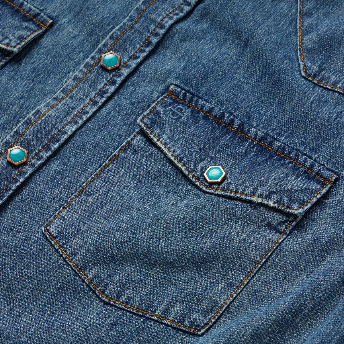 Turquoise Snap Lightweight Denim Shirt Blue - Stetson