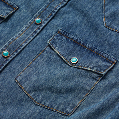 Turquoise Snap Lightweight Denim Shirt Blue - Stetson