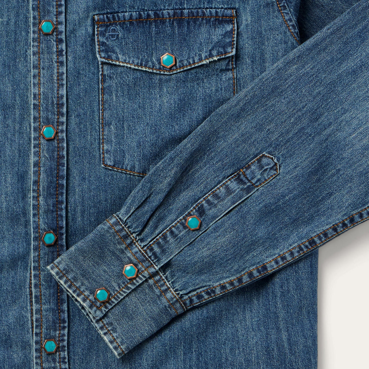 Turquoise Snap Lightweight Denim Shirt Blue - Stetson
