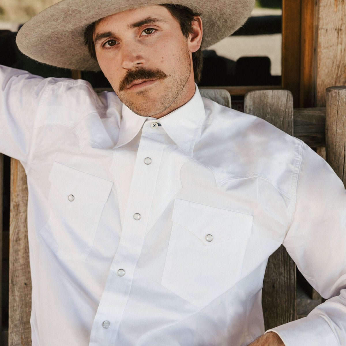 Classic Solid Snap Poplin Shirt In Optic White White - Stetson