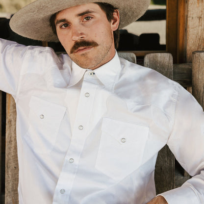 Classic Solid Snap Poplin Shirt In Optic White White - Stetson