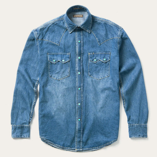 Turquoise Snap Western Denim Shirt Blue - Stetson