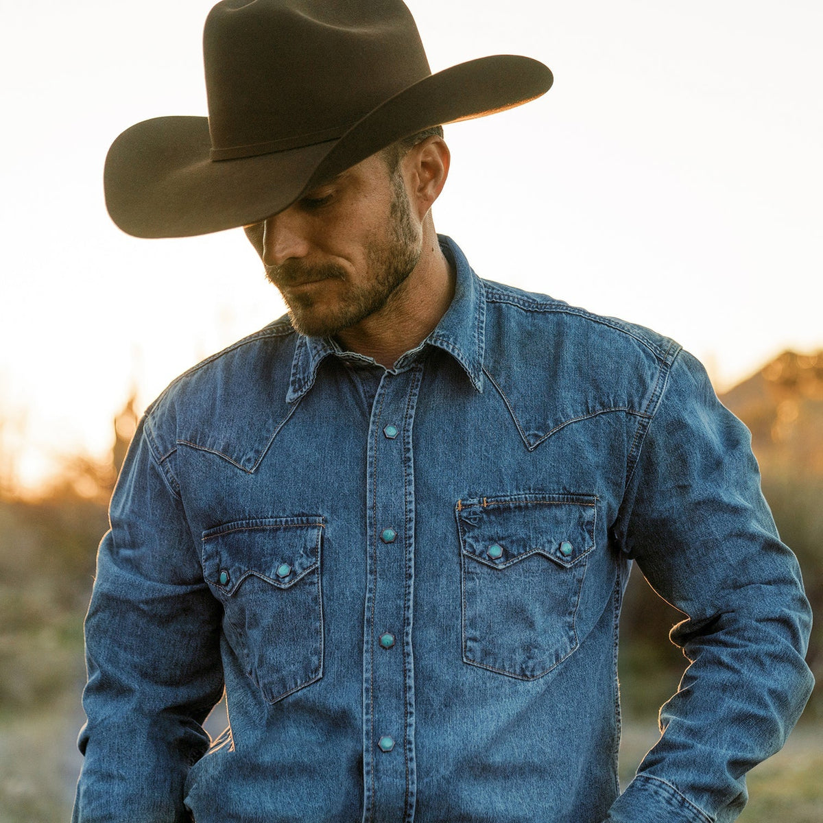 Turquoise Snap Western Denim Shirt Blue - Stetson