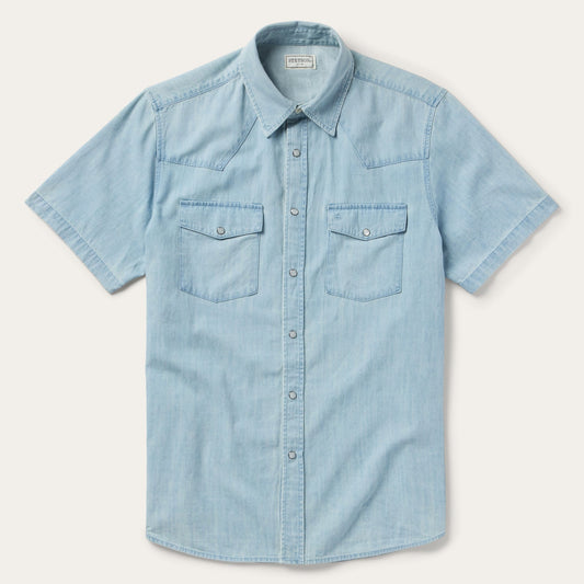 Chambray Oxford Short Sleeve Western Shirt Blue - Stetson