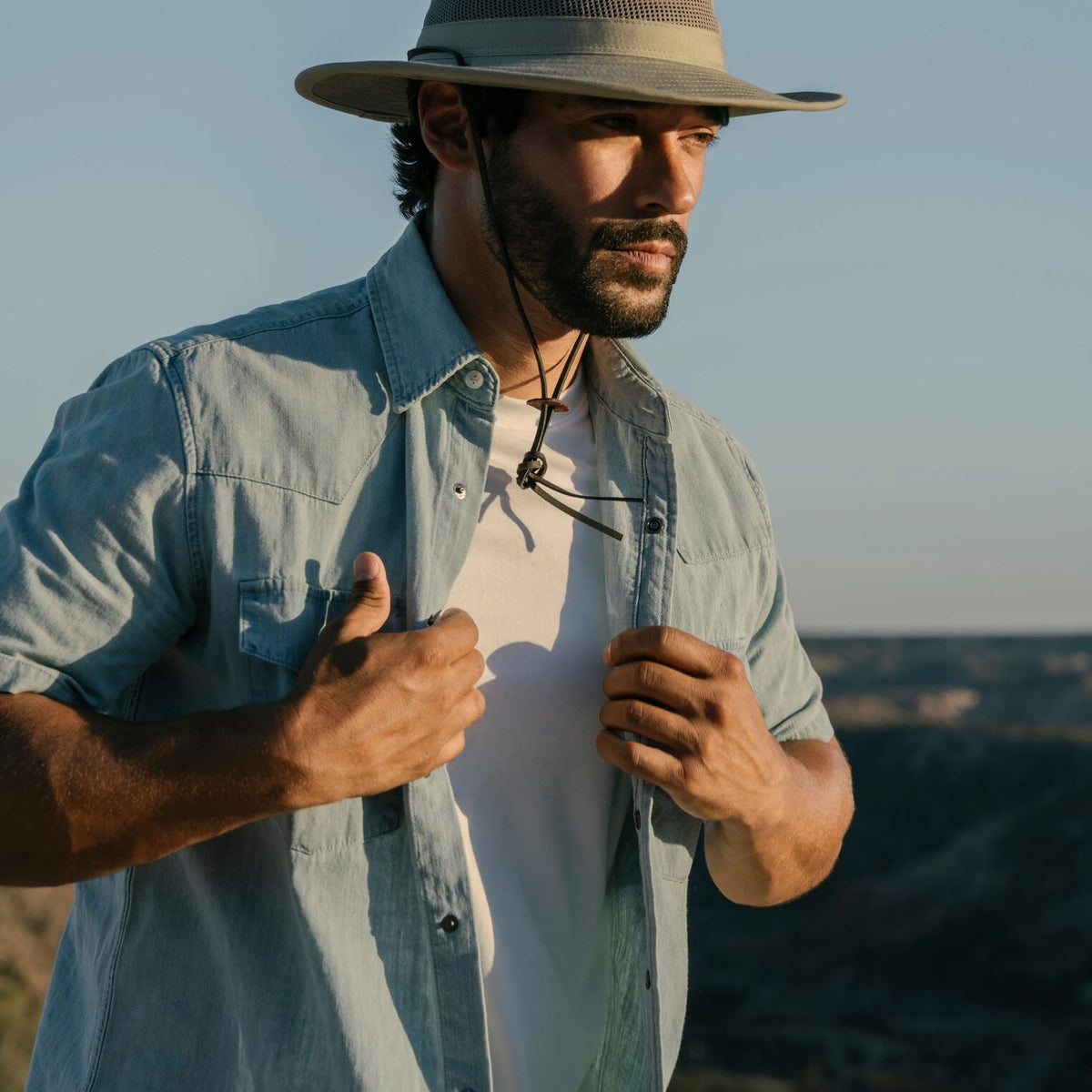Chambray Oxford Short Sleeve Western Shirt Blue - Stetson