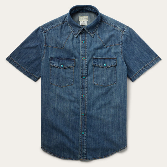 Turquoise Snap Short Sleeve Denim Shirt Blue - Stetson