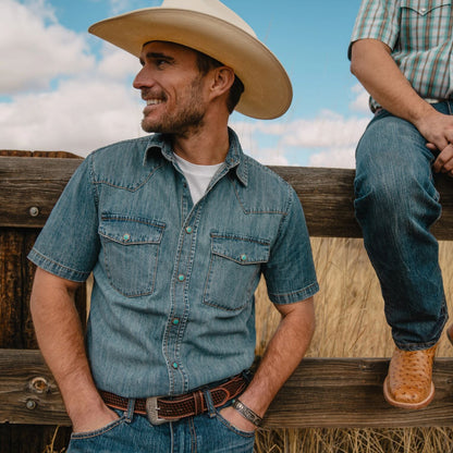 Turquoise Snap Short Sleeve Denim Shirt Blue - Stetson