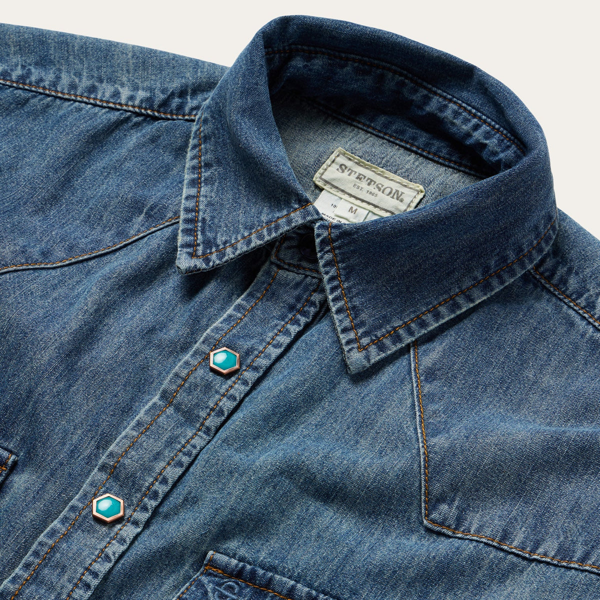 Turquoise Snap Short Sleeve Denim Shirt Blue - Stetson