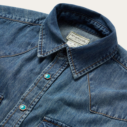 Turquoise Snap Short Sleeve Denim Shirt Blue - Stetson