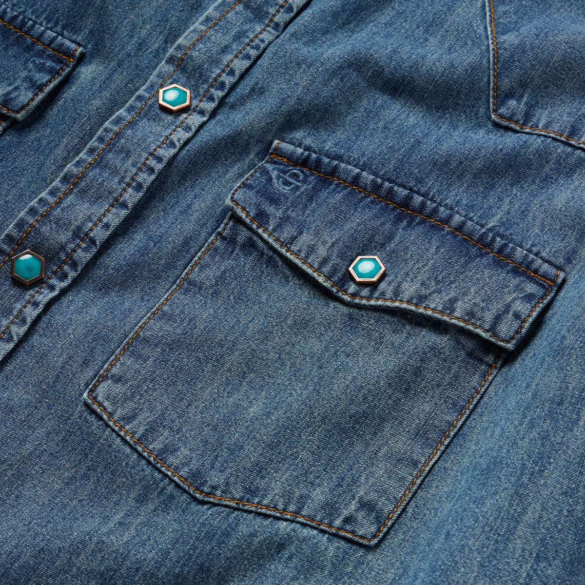 Turquoise Snap Short Sleeve Denim Shirt Blue - Stetson