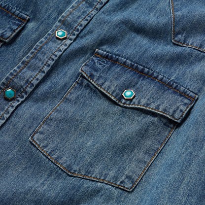 Turquoise Snap Short Sleeve Denim Shirt Blue - Stetson