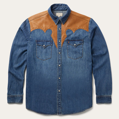 Leather Yoke Denim Shirt Blue - Stetson
