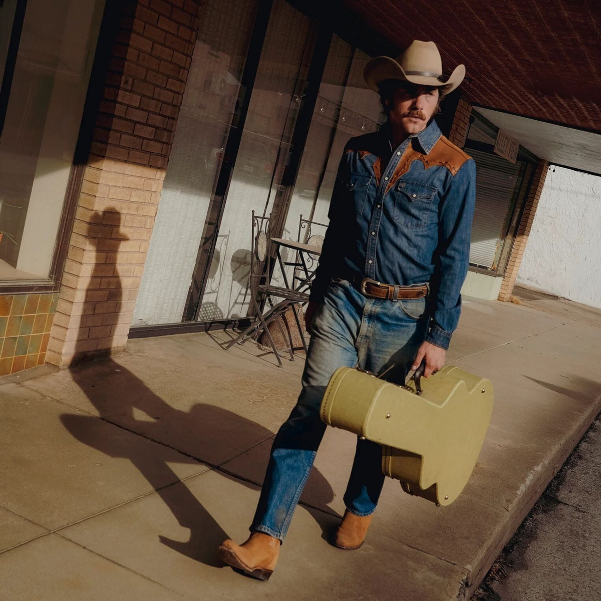 Leather Yoke Denim Shirt Blue - Stetson