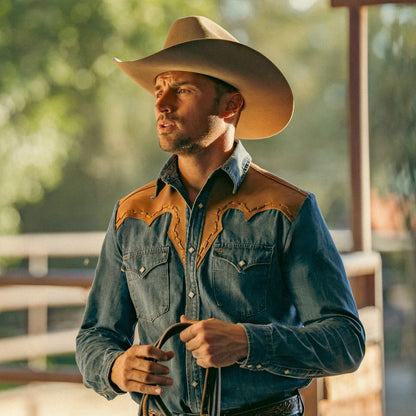 Leather Yoke Denim Shirt Blue - Stetson