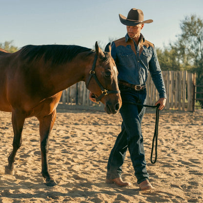 Leather Yoke Denim Shirt Blue - Stetson