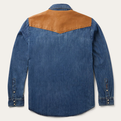 Leather Yoke Denim Shirt Blue - Stetson