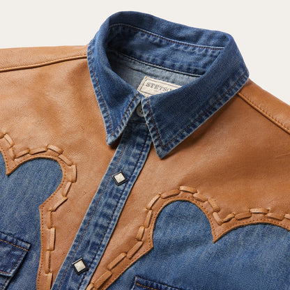 Leather Yoke Denim Shirt Blue - Stetson